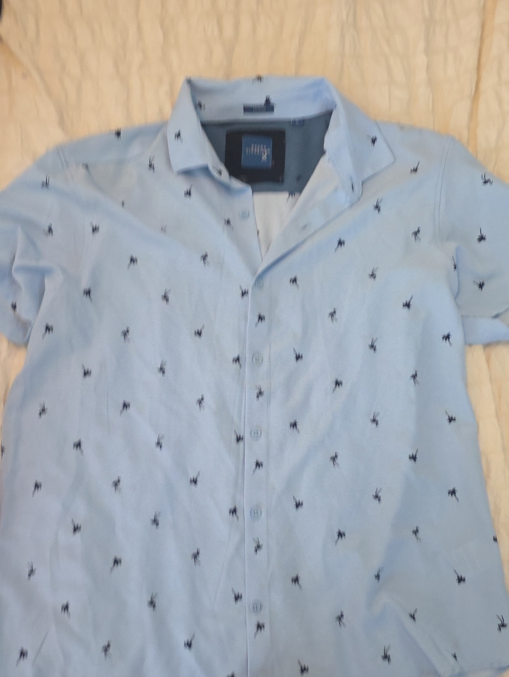 Eseex Crosdung Light Blue Short-Sleeve Button-Up Shirt with Micro Embroidery L